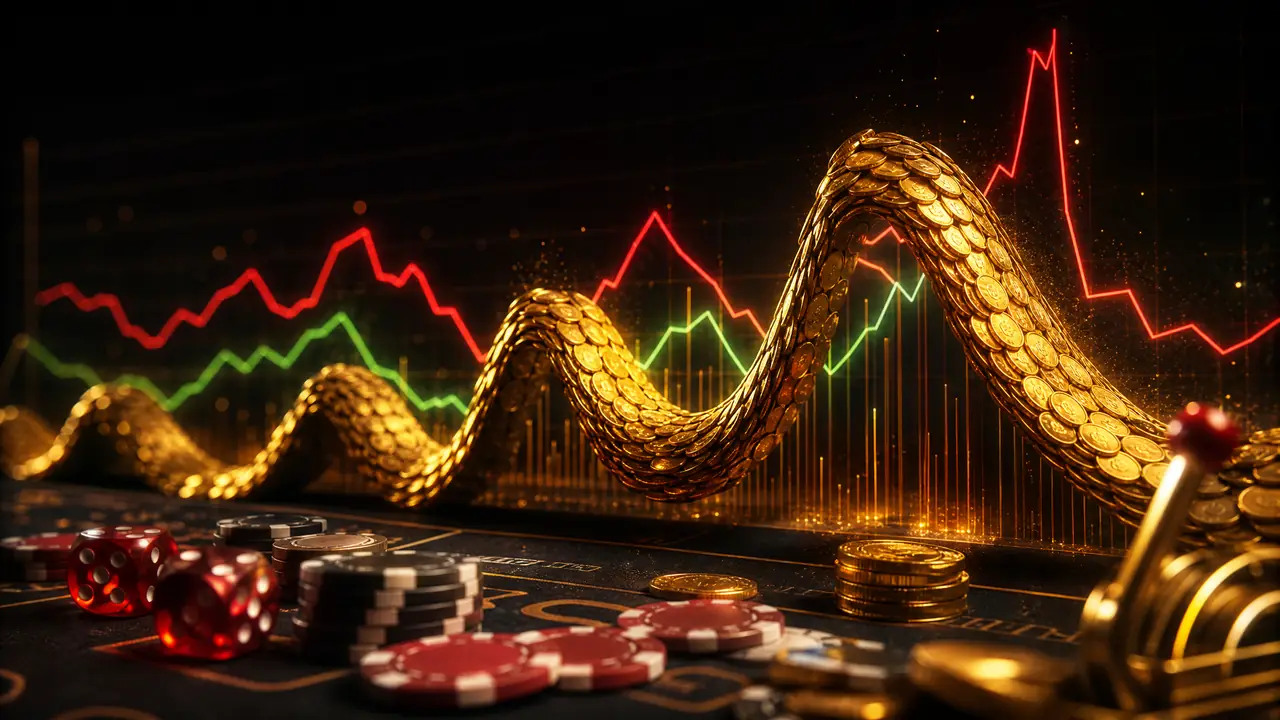 Gelombang koin emas menggambarkan volatilitas slot